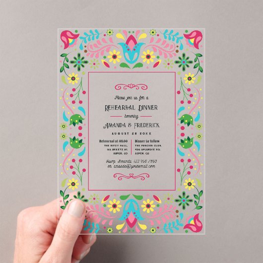 Mexicaans Fiesta Volkskunst Proefavondmaal Acryl Uitnodigingen (Insitu (Draagbaar))