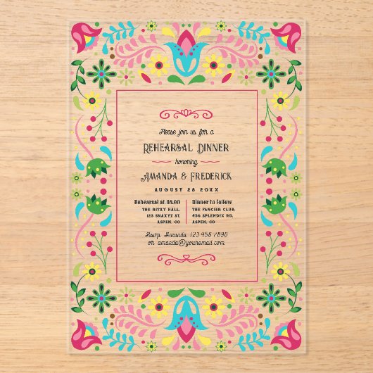 Mexicaans Fiesta Volkskunst Proefavondmaal Acryl Uitnodigingen (Voorkant)