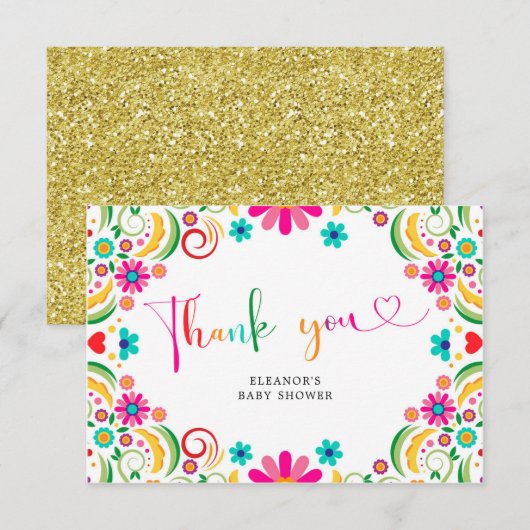 Mexicaans Floral Fiesta Baby shower Hartelijk dank Bedankkaart (Voorkant / Achterkant)