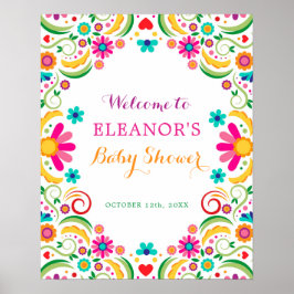Mexicaans Floral Fiesta Baby shower Welkomstteken Poster