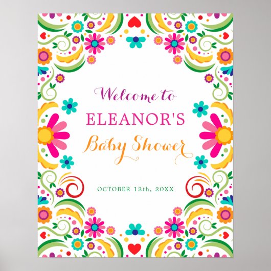 Mexicaans Floral Fiesta Baby shower Welkomstteken Poster (Voorkant)