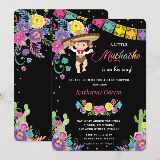 Mexicaans Floral Little Muchacho Boy Baby shower  Kaart (Voorkant / Achterkant)