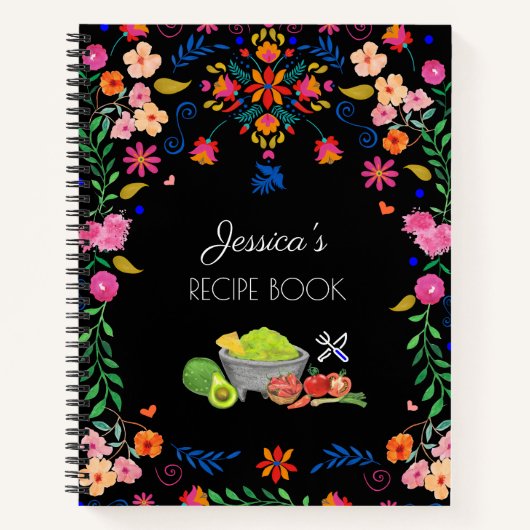 Mexicaans floreel kunstwerk Naam Recipe Book Keuke Notitieboek (Voorkant)