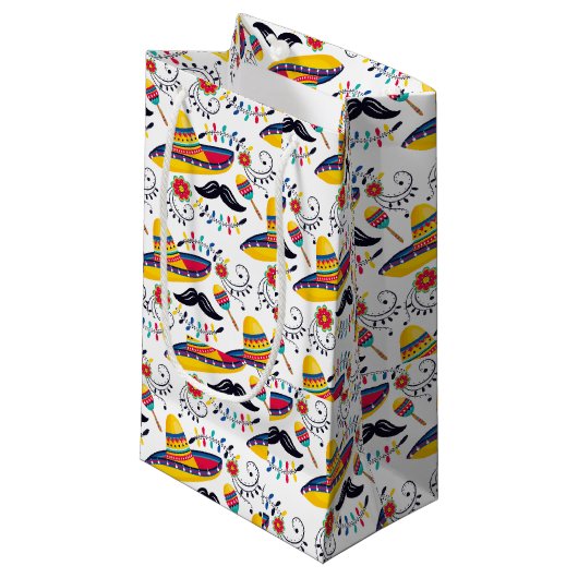 Mexicaans Folk Art Pattern Sombreros, Mustaches Klein Cadeauzakje (Voorkant Gekanteld)