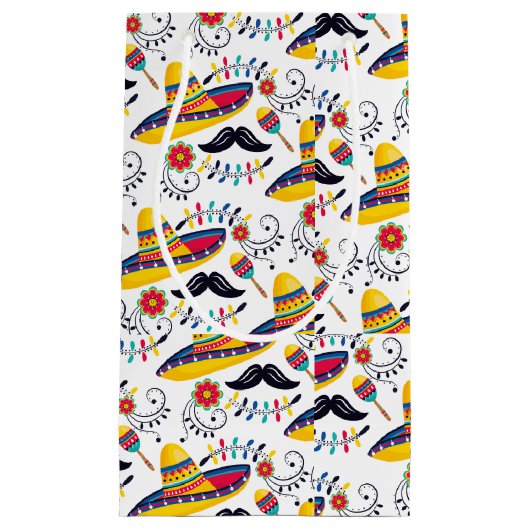 Mexicaans Folk Art Pattern Sombreros, Mustaches Klein Cadeauzakje (Voorkant)