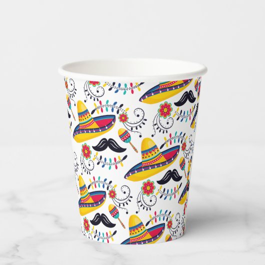Mexicaans Folk Art Pattern Sombreros, Mustaches Papieren Bekers (Achterkant)
