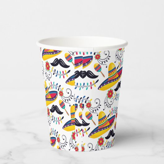 Mexicaans Folk Art Pattern Sombreros, Mustaches Papieren Bekers (Rechts)