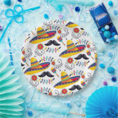 Mexicaans Folk Art Pattern Sombreros, Mustaches Papieren Bordje (Feest)