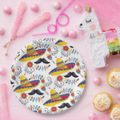 Mexicaans Folk Art Pattern Sombreros, Mustaches Papieren Bordje (Feest)