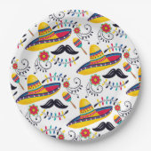 Mexicaans Folk Art Pattern Sombreros, Mustaches Papieren Bordje (Voorkant)