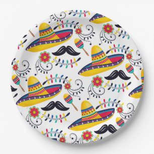 Mexicaans Folk Art Pattern Sombreros, Mustaches Papieren Bordje
