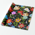 Mexicaans Folk Art Wedding Cadeaupapier<br><div class="desc">Heldere en kleurrijke Mexicaanse Folk Art bloemen op zwart.</div>