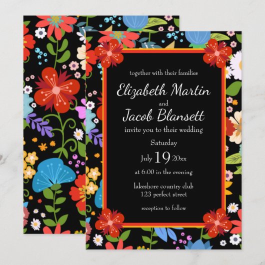 Mexicaans Folk Art Wedding Kaart (Voorkant / Achterkant)