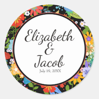 Mexicaans Folk Art Wedding Ronde Sticker