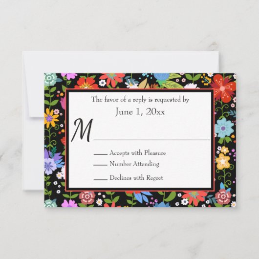Mexicaans Folk Art Wedding RSVP Kaartje (Voorkant)