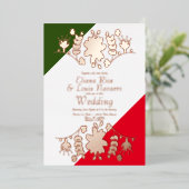 Mexicaans Folk Floral Heart Red Weddenschap gepers Folie Uitnodiging (Staand Voorkant)