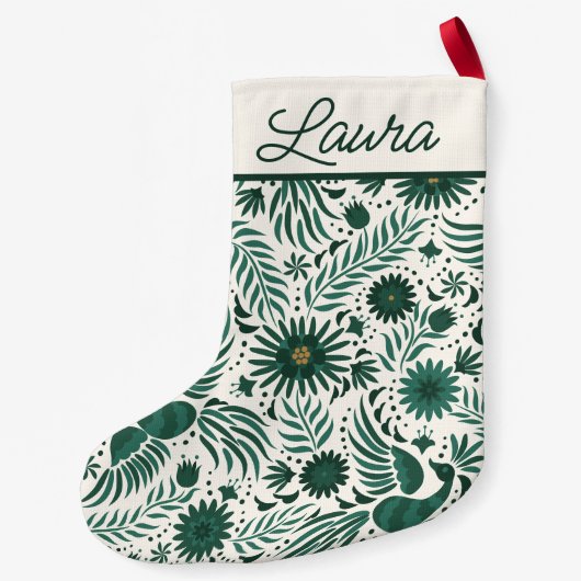 Mexicaans Folklore Pattern Script Name Green White Kleine Kerstsok (Achterkant)