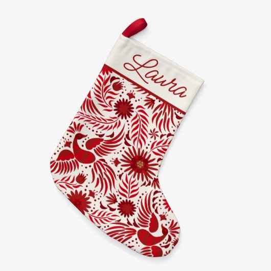 Mexicaans Folklore Pattern Script Name Red en Whit Kleine Kerstsok (Voorkant (Hangend))