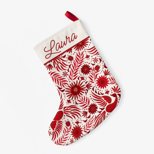 Mexicaans Folklore Pattern Script Name Red en Whit Kleine Kerstsok (Achterkant (Hangend))