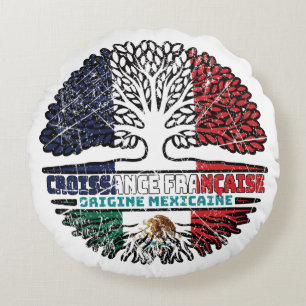 Mexicaans-Franse boomrootenvlag Rond Kussen