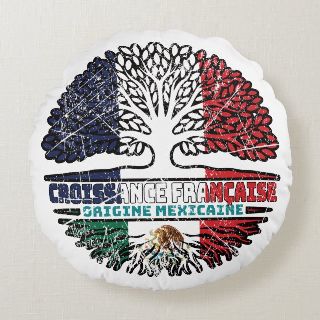 Mexicaans-Franse boomrootenvlag Rond Kussen (Voorkant)