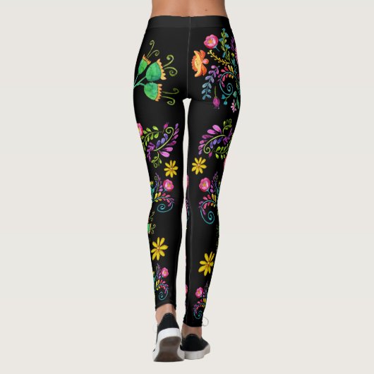 Mexicaans geschilderd Waterverf bloemen Pop Leggin Leggings (Achterkant)