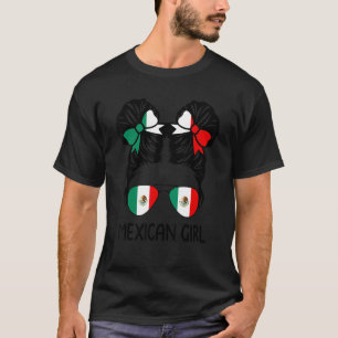 Mexicaans Girl Messy Hair Mexicaanse vlag Mexico P T-shirt