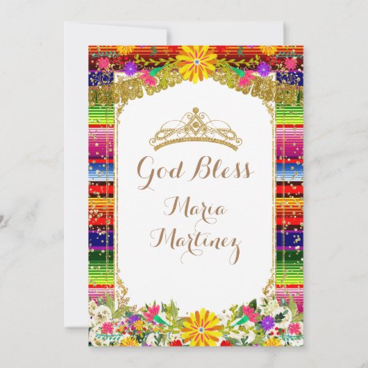 Mexicaans Gold Floral Quinceañera Uitnodiging (Achterkant)