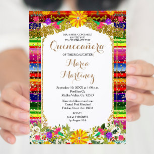 Mexicaans Gold Floral Quinceañera Uitnodiging