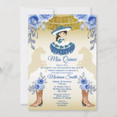 Mexicaans Goud Blauwe Rozen Bloemen Quinceanera  Kaart (Voorkant)
