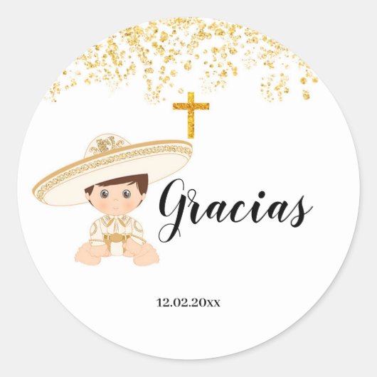 Mexicaans Goud Charro Doop Sticker (Voorkant)