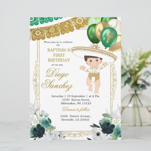 Mexicaans Groen Goud Charro Doop en Verjaardag Kaart (Staand voorkant)