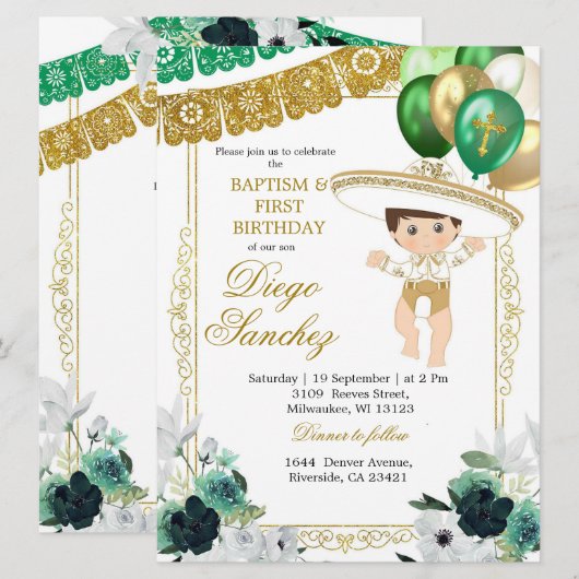 Mexicaans Groen Goud Charro Doop en Verjaardag Kaart (Voorkant / Achterkant)