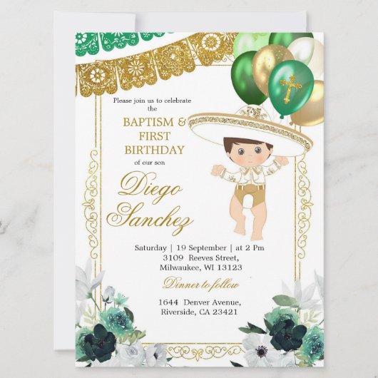 Mexicaans Groen Goud Charro Doop en Verjaardag Kaart (Voorkant)