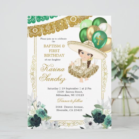 Mexicaans Groen Goud Meisje Doop en Verjaardag Kaart (Staand voorkant)
