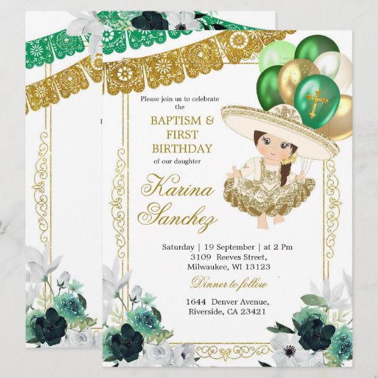 Mexicaans Groen Goud Meisje Doop en Verjaardag Kaart (Voorkant / Achterkant)