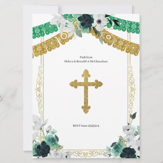 Mexicaans Groen Goud Meisje Doop en Verjaardag Kaart (Achterkant)