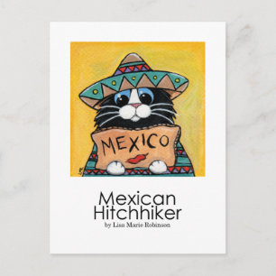 Mexicaans Hitchhiker Whimsical Cat Art Briefkaart