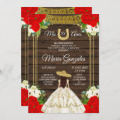 Mexicaans hout, ivoor Charro Mis XV Anos Uitnodigi Kaart (Voorkant / Achterkant)