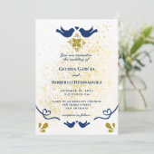 Mexicaans huwelijk met blauwe en gouden Tortelduif Kaart (Staand voorkant)