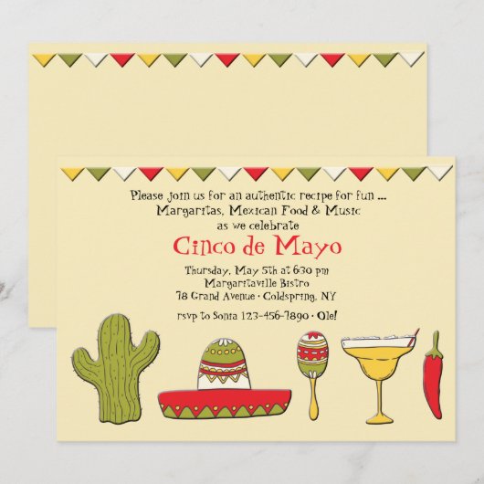 Mexicaans Icons Cinco de Mayo Uitnodiging (Voorkant / Achterkant)