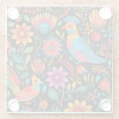 Mexicaans kleurrijk bloemmotief glazen onderzetter (Achterkant)