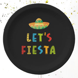 Mexicaans Kleurrijk Let's Fiesta Zwart Papieren Bordje