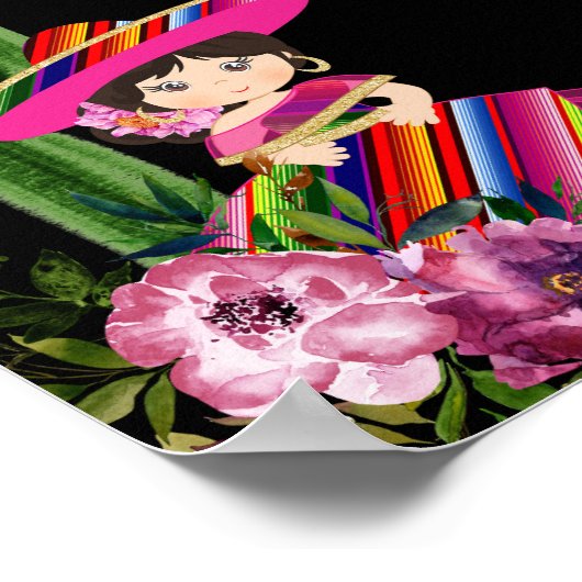 Mexicaans Kleurrijke Fiesta Floral Verjaardag Drin Poster (Hoek)