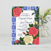 Mexicaans koraal en Roos van Cream Wedding Kaart (Staand voorkant)