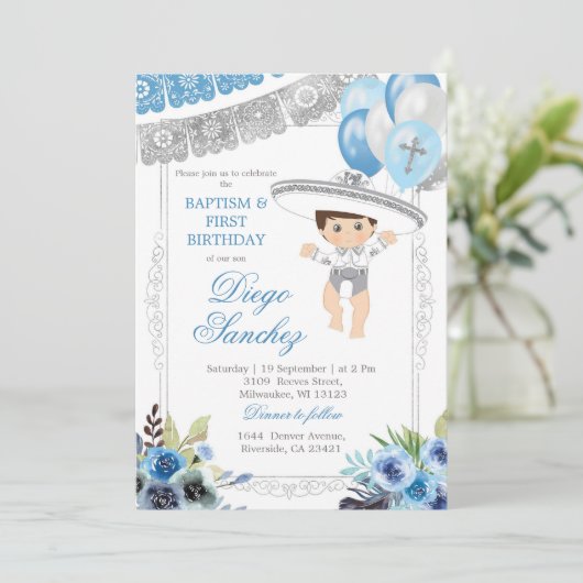 Mexicaans lichtblauw en zilver Charro Let's Fiesta Kaart (Staand voorkant)