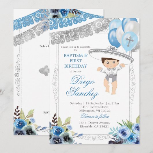 Mexicaans lichtblauw en zilver Charro Let's Fiesta Kaart (Voorkant / Achterkant)