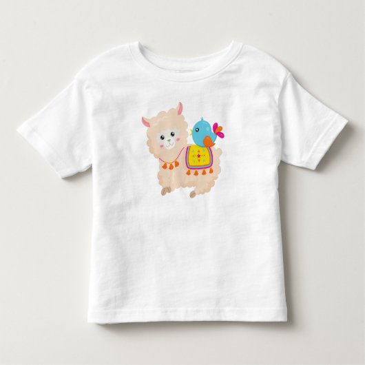 Mexicaans Llama, Cute Llama, Cute Alpaca, Blue Bir Kinder Shirts (Voorkant)
