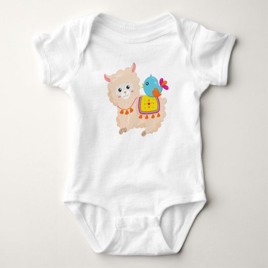 Mexicaans Llama, Cute Llama, Cute Alpaca, Blue Bir Romper (Voorkant)