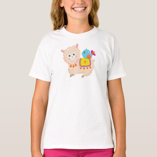 Mexicaans Llama, Cute Llama, Cute Alpaca, Blue Bir T-shirt (Voorkant)